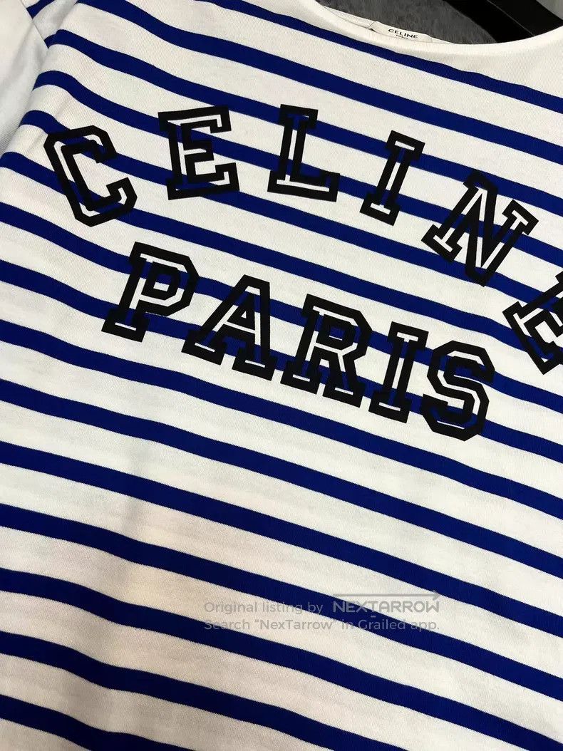 Celine CELINE Blue and White Striped Logo Long-Sleeve T-Shirt i Size US S / EU 44-46 / 1 - 4 Thumbnail