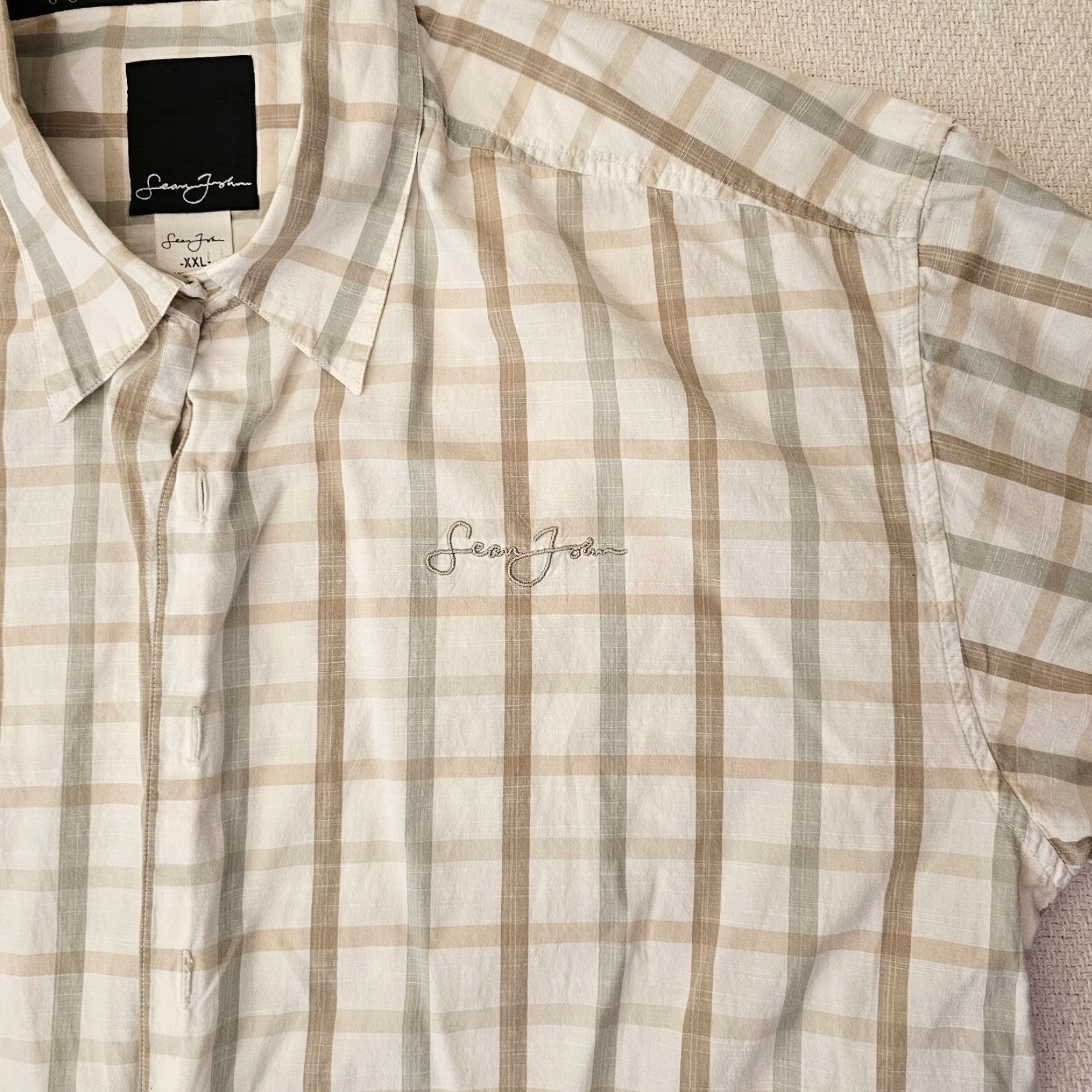 Sean John Sean John Beige Plaid Short Sleeve Button Up Shirt Size 2XL Embroidered Logo Size US XXL / EU 58 / 5 - 3 Thumbnail