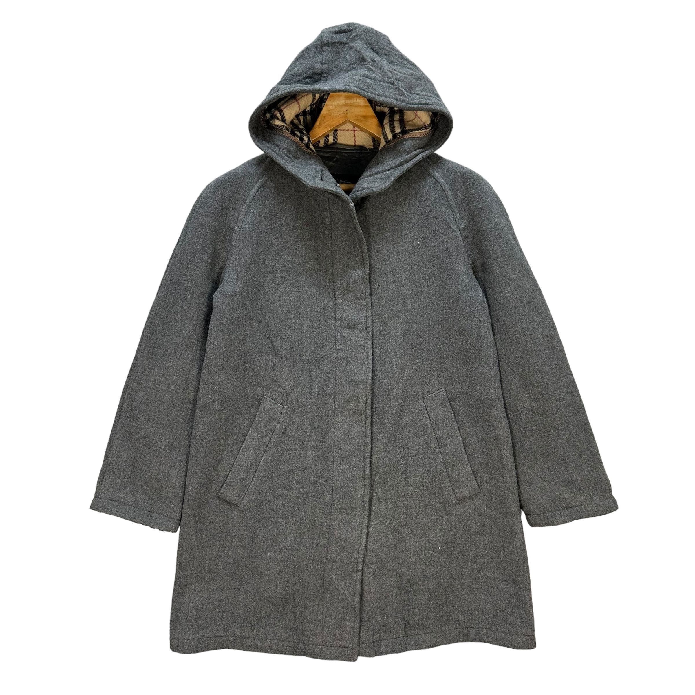 Burberry BURBERRY London Pure Wool Nova Check Hooded Coat #A39-0890 Size XS / US 0-2 / IT 36-38 - 1 Thumbnail