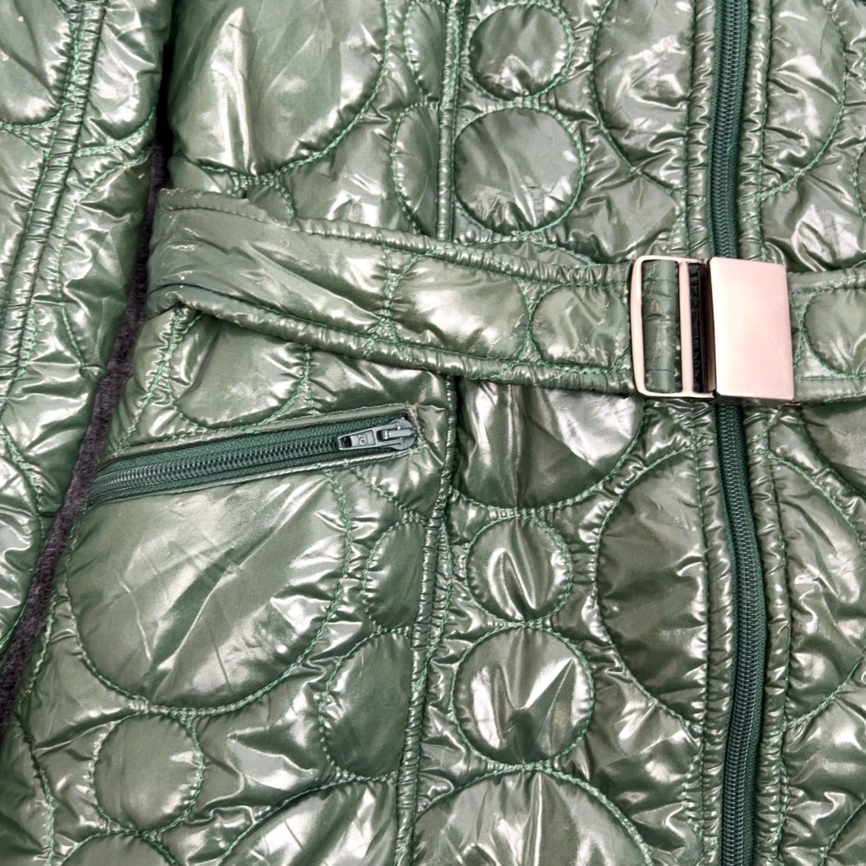 Vintage VINTAGE Quilted Puffer Jacket Womens M Green Glossy Belted Circle Quilt Style Size M / US 6-8 / IT 42-44 - 2 Thumbnail