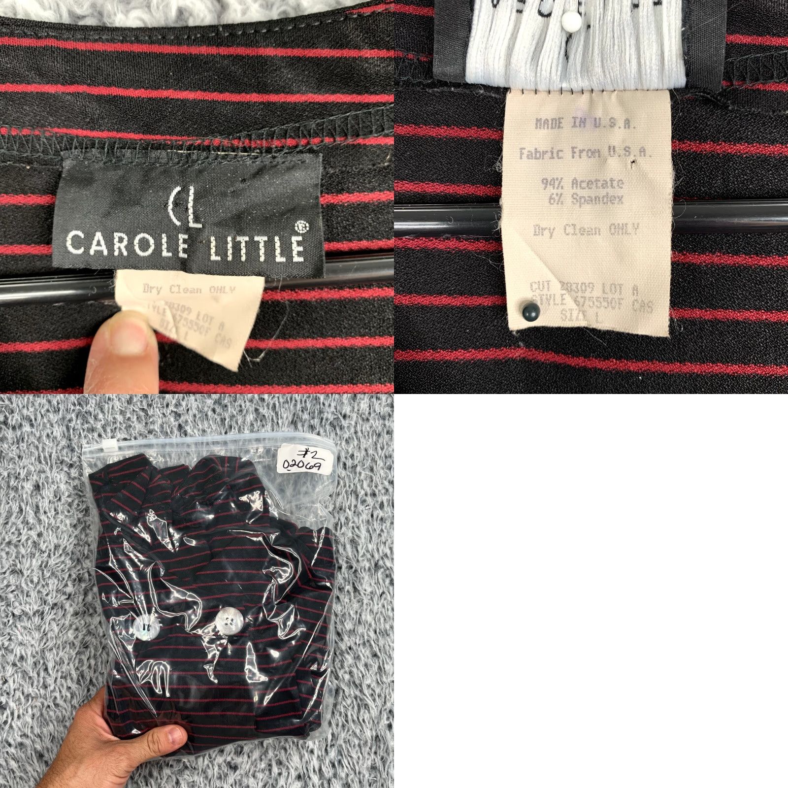 Vintage VTG Carole Little Shirt Womens Large Black Red Stripe Mother of Pearl Button USA Dressy Bohemian 90s Style Blouse Women Size L / US 10 / IT 46 - 8 Thumbnail