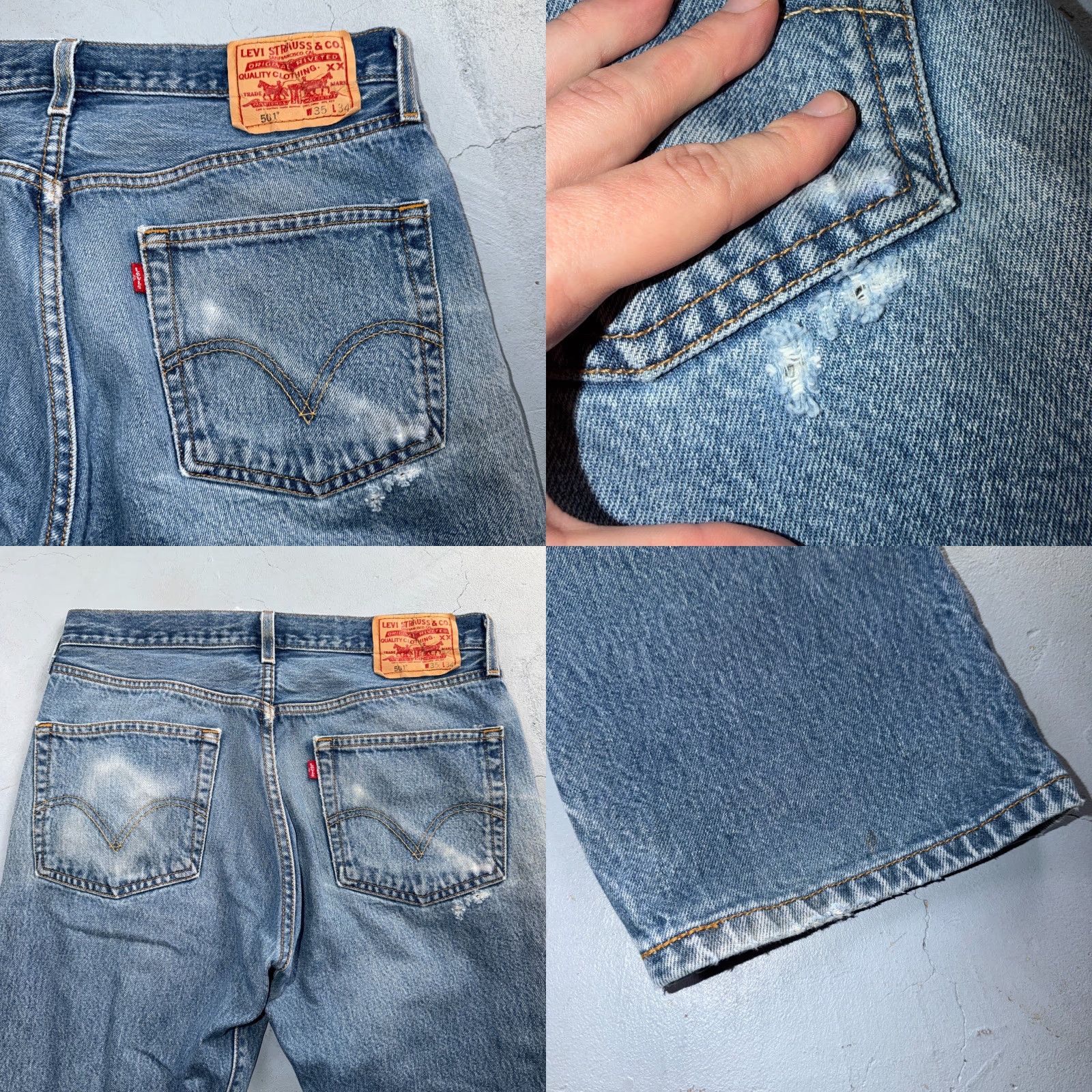 Levi's VINTAGE Levi's 501 Jeans Straight Blue Light Wash 35x34 501 Series 90s Men Regular Denim 5-Pocket Represents Casual Size US 35 - 10 Thumbnail