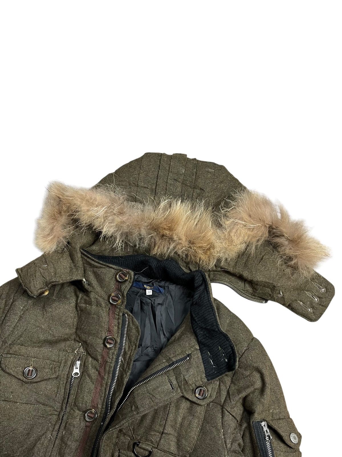 If Six Was Nine 2000s Simplicite - Fur Raccoon Hoodie Wool Cargo Jacket Size US M / EU 48-50 / 2 - 7 Thumbnail
