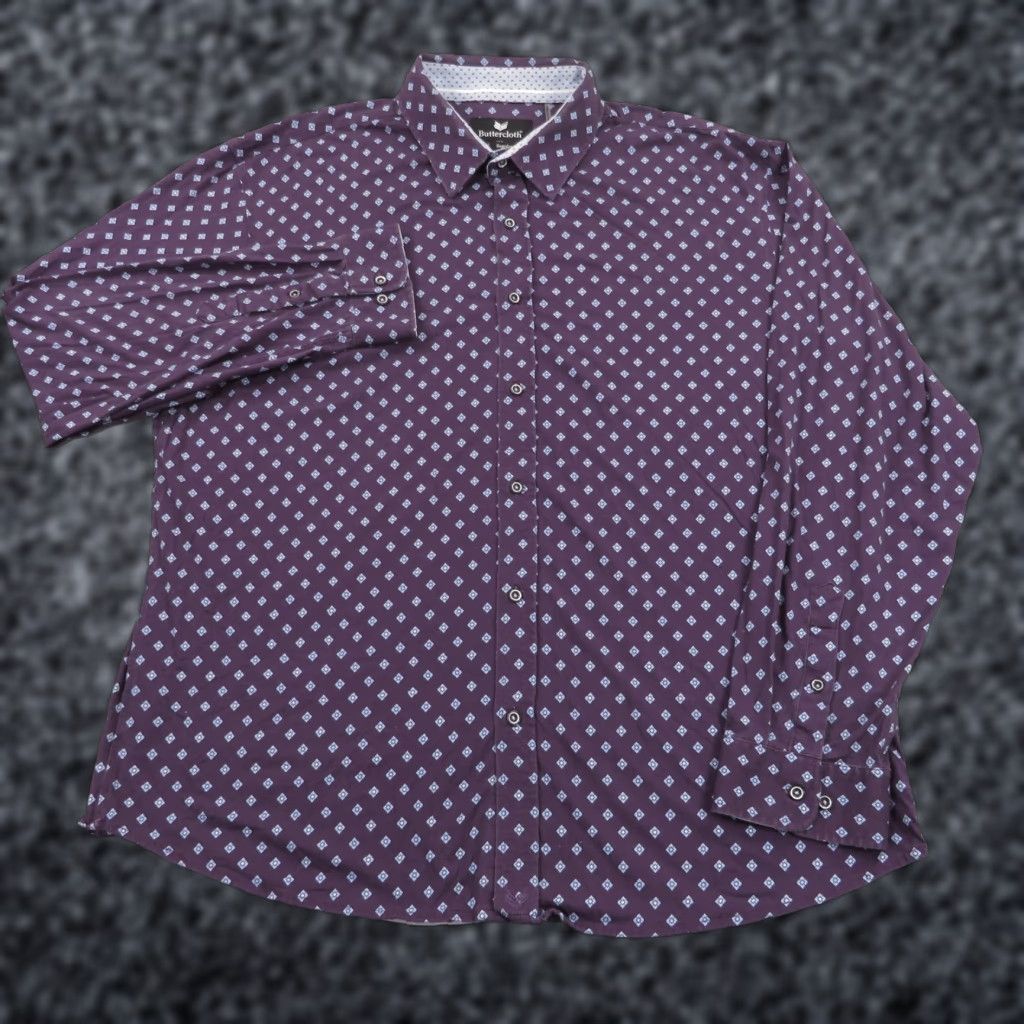 Vintage Buttercloth Shirt Mens 3XL Purple Cotton Performance Cooling Button-Up Classic Modern Geometric Pocket? (No pocket specified) Size US XXL / EU 58 / 5 - 1 Thumbnail
