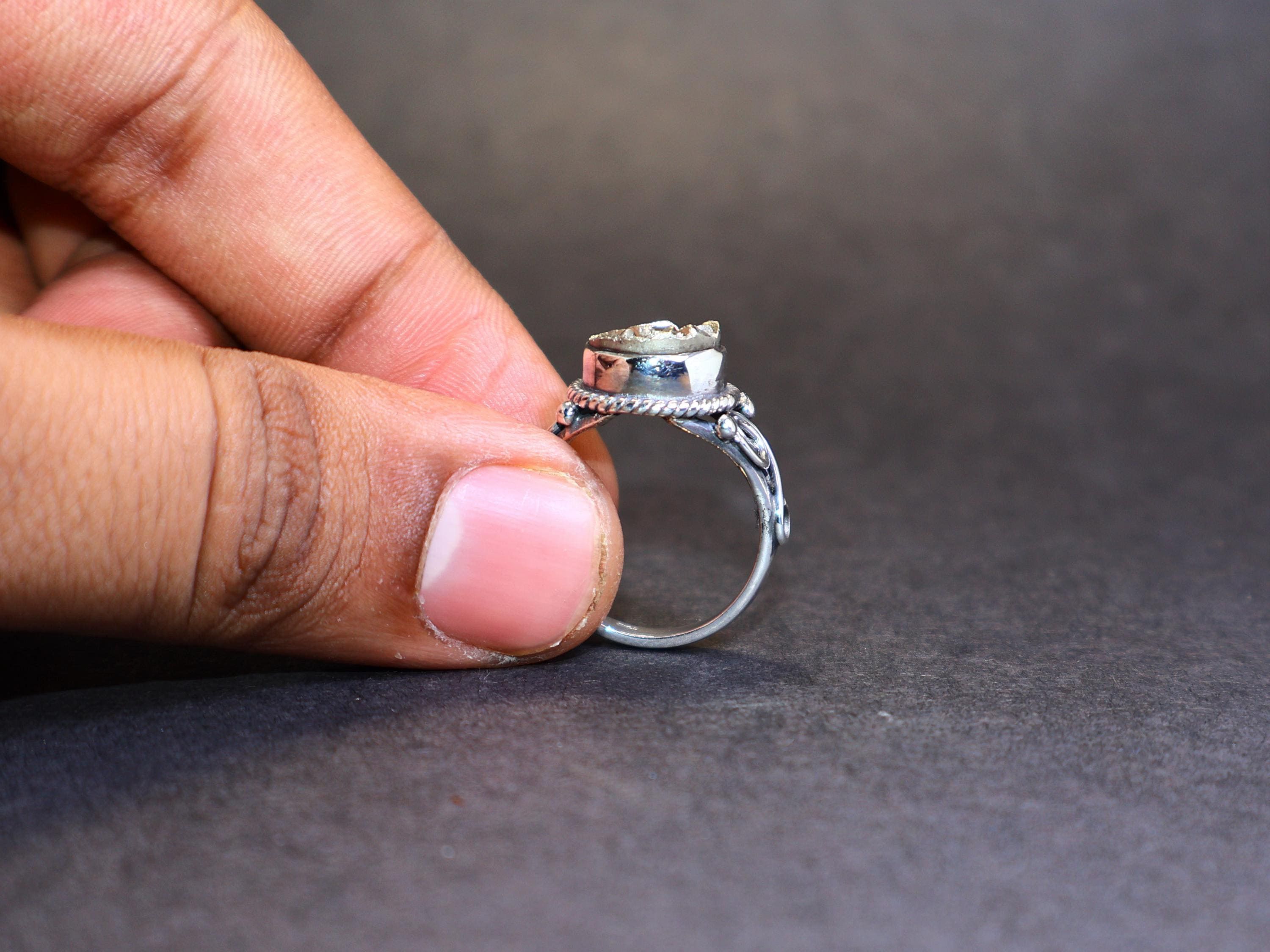 Handmade Pyrite ring, Round shape ring, Sterling Silver Handmade Ring Size ONE SIZE - 8 Thumbnail