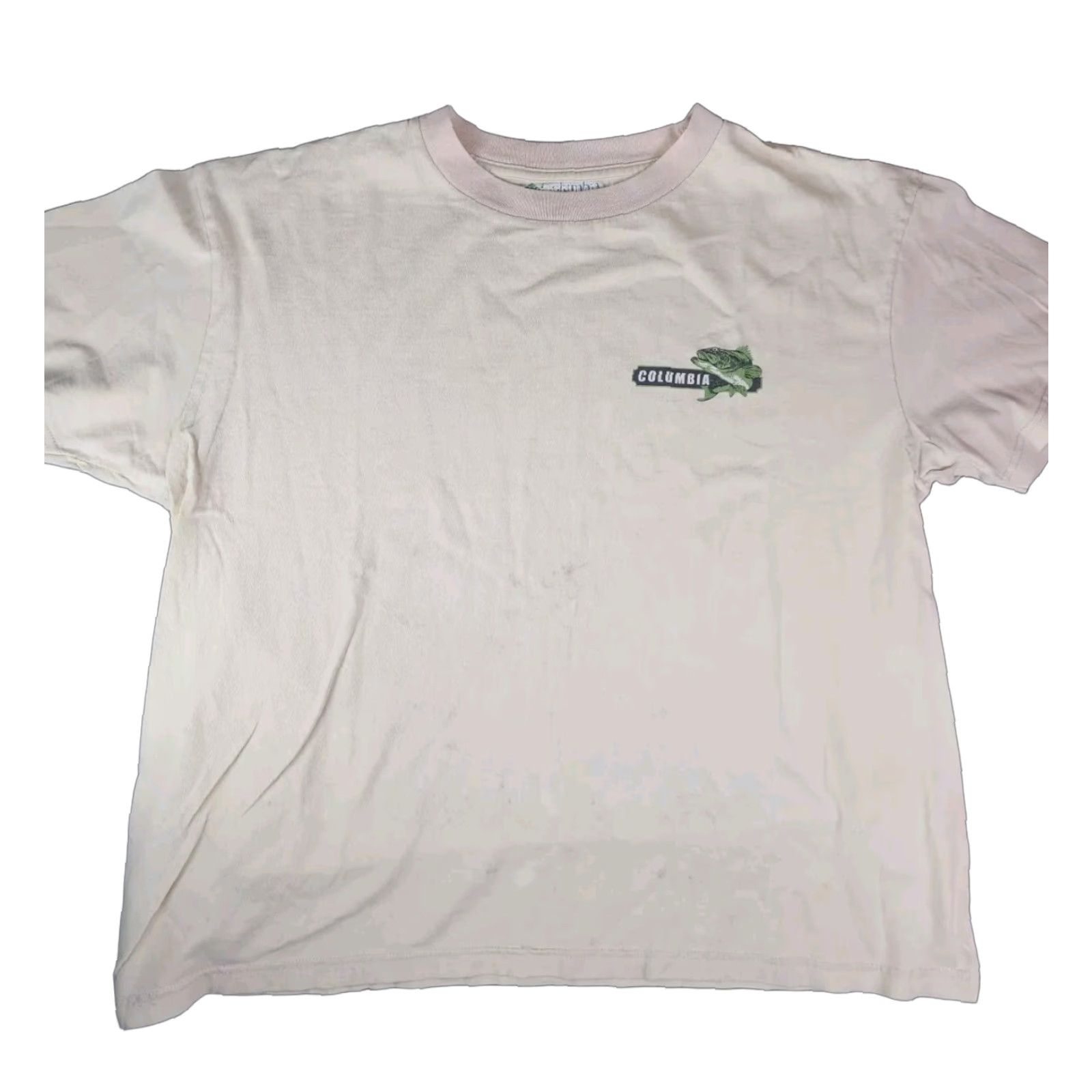 Vintage Columbia Mens T Shirt Large Short Sleeve Lost Cause Fishing Distressed Ivory Cap Sleeve Crew Neck Regular Fit Cotton Size US L / EU 52-54 / 3 - 1 Thumbnail