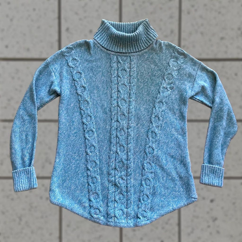 Vintage L.L. Bean Sweater Womens Large Turquoise Cotton Cable Knit Turtleneck Size L / US 10 / IT 46 - 1 Thumbnail