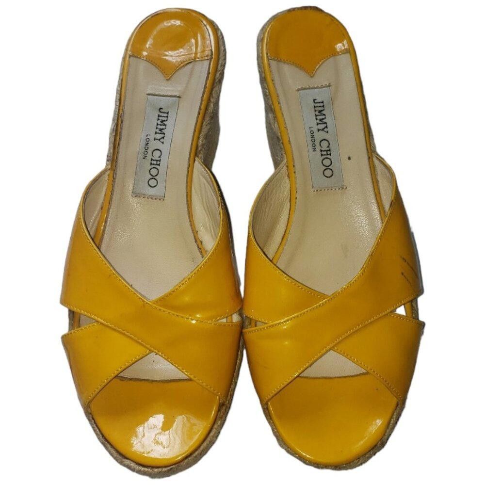 SH118 Jimmy Choo Yellow Patent Leath Phyllis Platform Wedge