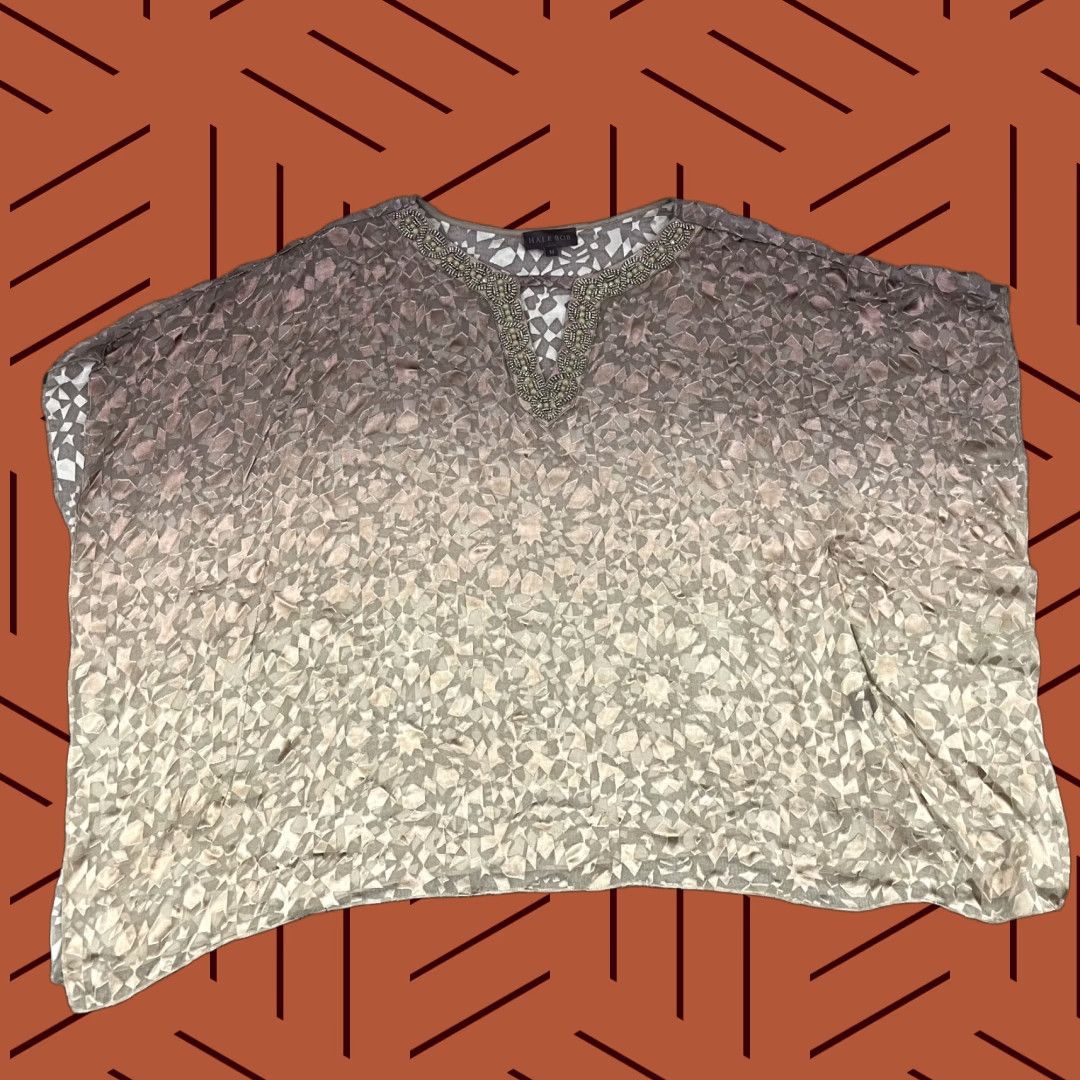 Vintage Hale Bob Silk Velvet Blouse Womens Medium Beaded Casual Geometric Short Sleeve Brown Size M / US 6-8 / IT 42-44 - 1 Thumbnail