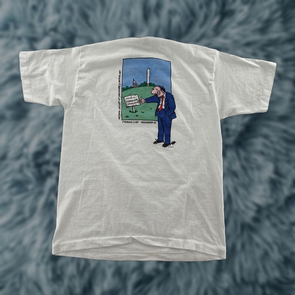 Fruit Of The Loom VINTAGE 90s Fruit of the Loom Cartoon Political T-Shirt Adult Large White Tint Short Sleeve Graphic Tee Unisex Size US L / EU 52-54 / 3 - 1 Thumbnail