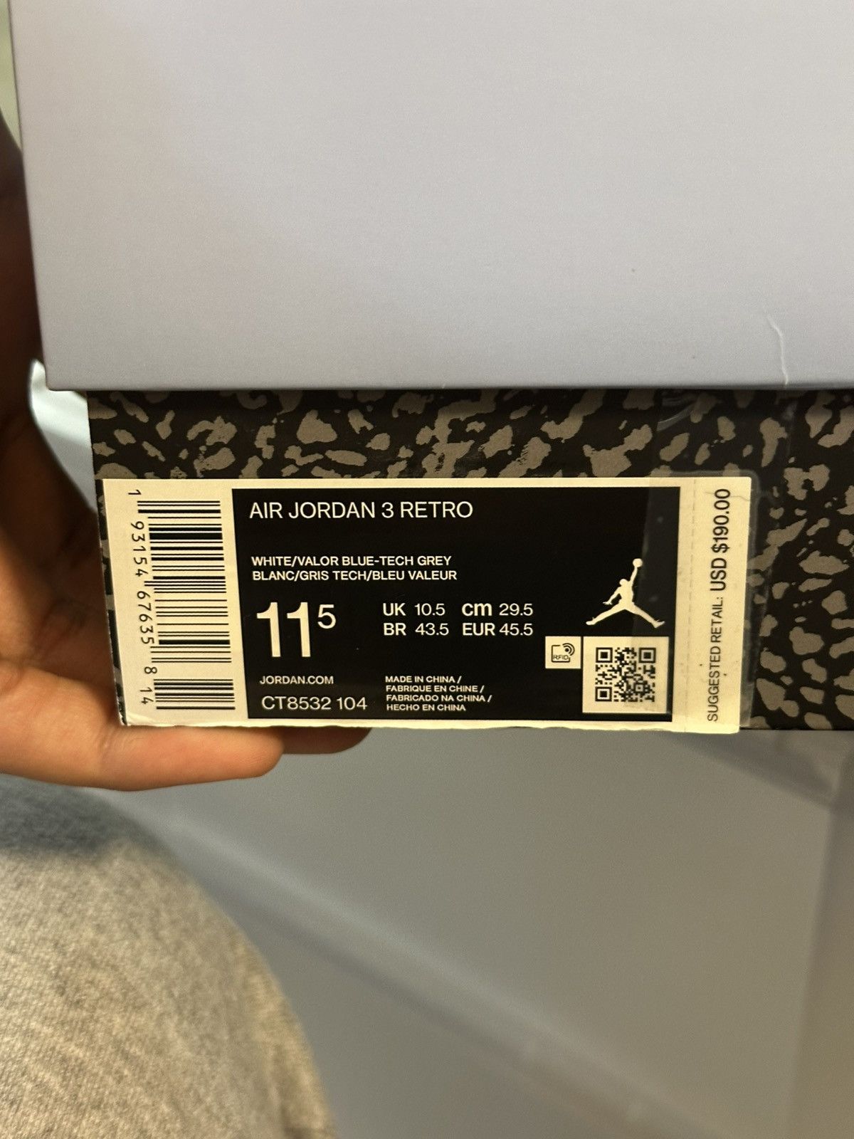 Jordan Brand Retro 3 UNC Size US 11.5 / EU 44-45 - 10 Thumbnail