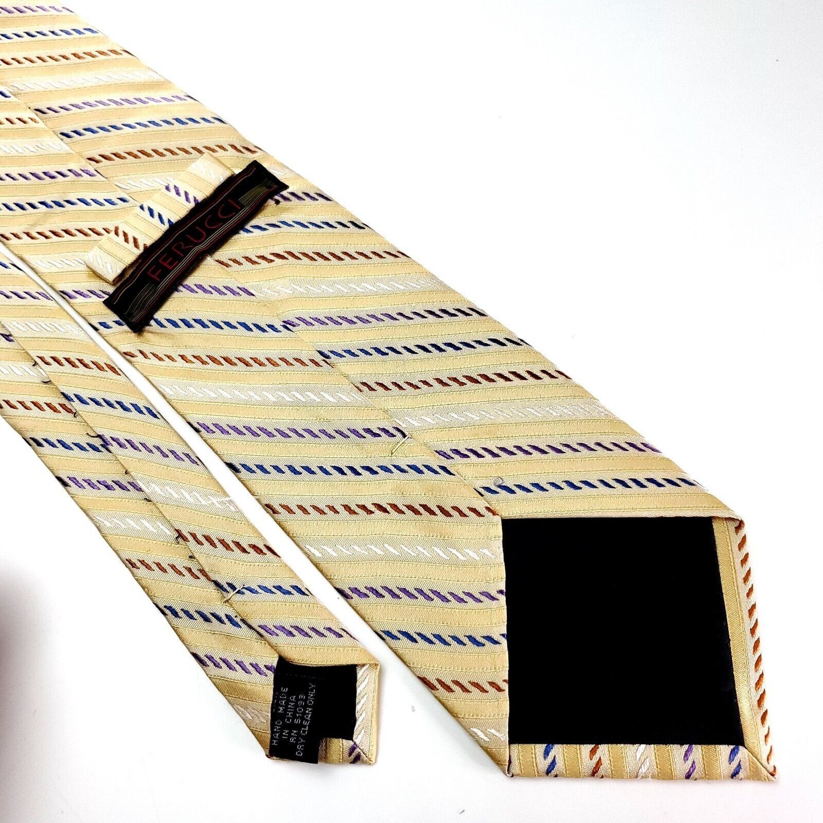 Other Ferucci Silk Tie Woven Yellow Woven Multi-Colored Striped Size ONE SIZE - 6 Thumbnail