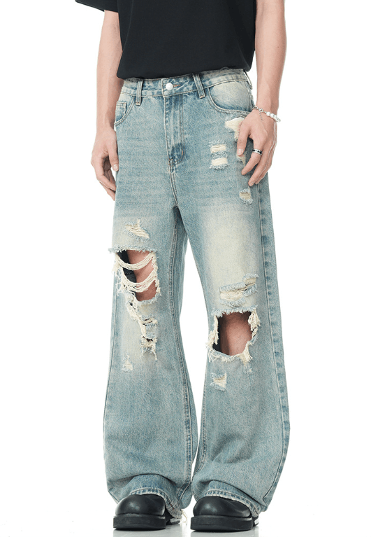 Japanese Brand × Jean American retro high street washed ripped jeans for men Size US 32 / EU 48 - 4 Thumbnail
