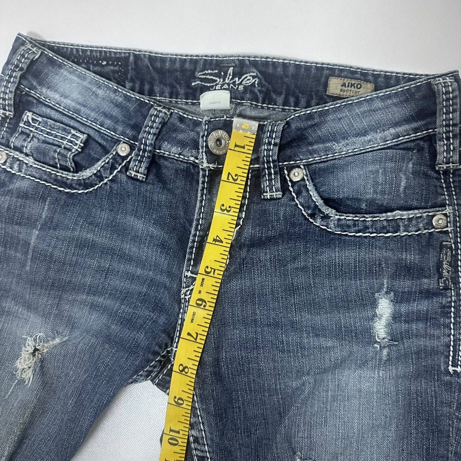 Silver Jeans Co. Silver Aiko Jeans Western Distressed Hip Hugger Bootcut Size 28" / US 6 / IT 42 - 10 Thumbnail