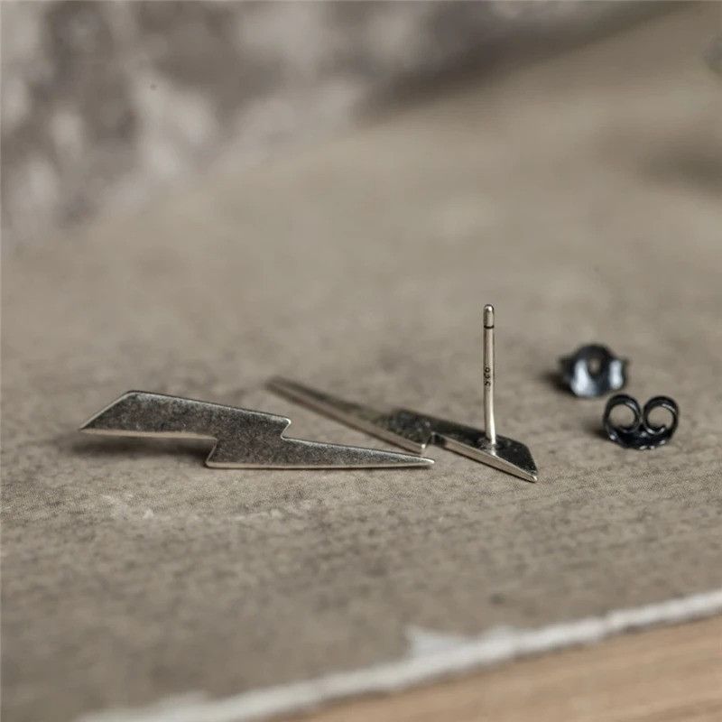 Jewelry Silver Lightning Stud Earrings 925 Sterling Ear Charms Size ONE SIZE - 5 Thumbnail
