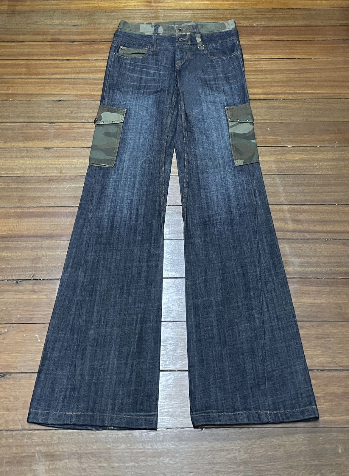 14th Addiction Very Rare Design Vintage Brand Hideaways Flared Jeans 1990s Size US 33 - 1 Thumbnail