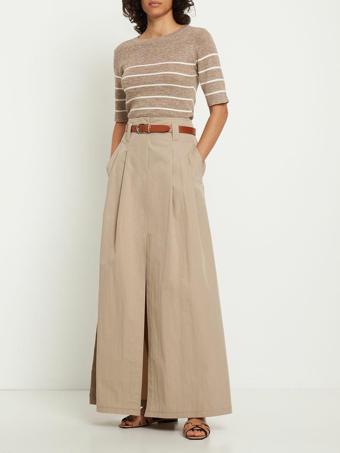 Brunello Cucinelli o1y0825 Crewneck Sweater in Khaki/White Size XXL / US 16-18 / IT 52-54 - 5 Thumbnail