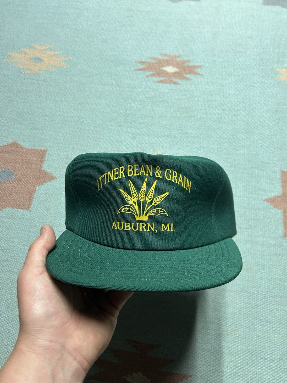 Vintage Vtg 80 snap hat Ittner bean & grain auburn Michigan farm USA Size ONE SIZE - 2 Thumbnail