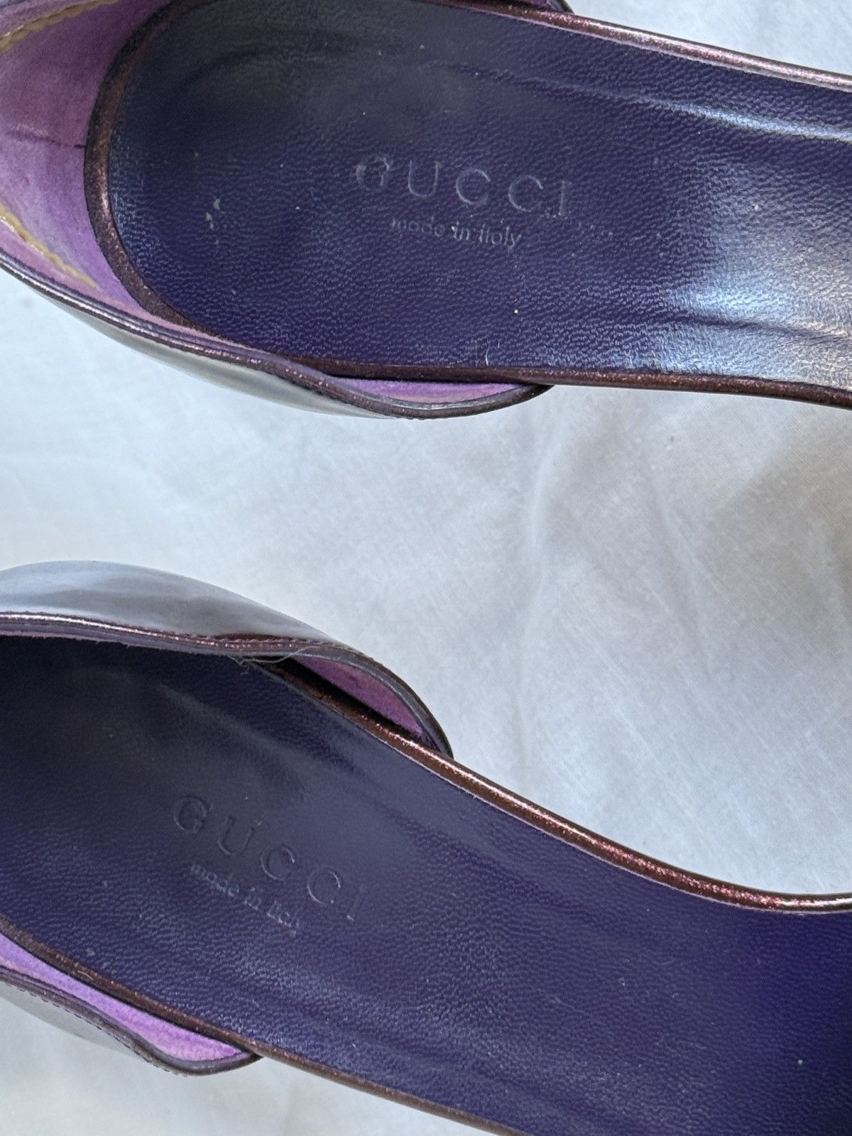 Gucci Gucci Purple Glitter Patent Leather Open Toe Sandals Mules Size US 7 / IT 37 - 6 Thumbnail