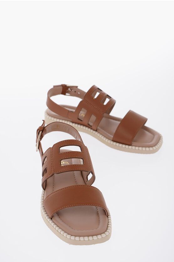 image of Hogan Leather Ankle-Strap Sandals in Brown, Women's (Size 5)