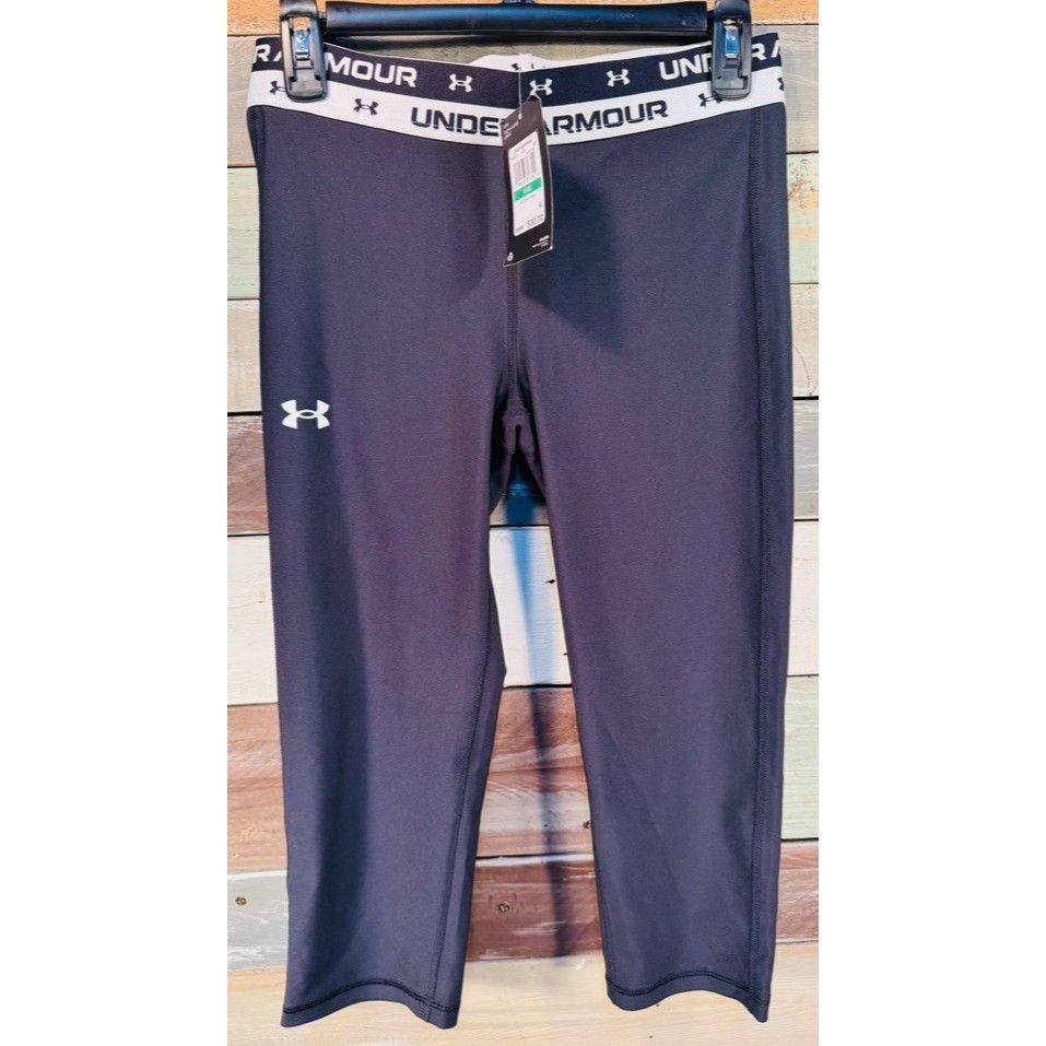 Under Armour Girl's UNDER ARMOUR Logo Black Capri Leggings LARGE New w Ta Size 22" - 2 Thumbnail