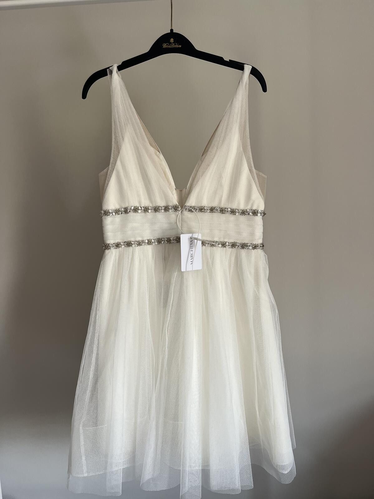 Marques'Almeida NWT Marchesa Notte Ivory Tulle Cocktail Bridal Beaded Dress Size L / US 10 / IT 46 - 6 Thumbnail