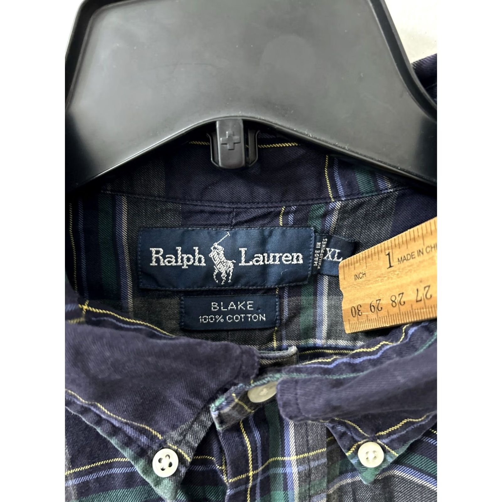 Ralph Lauren VINTAGE Ralph Lauren Blake Shirt Mens XL Navy Blue Plaid Cotton Button-Down L/S Size US XL / EU 56 / 4 - 6 Thumbnail