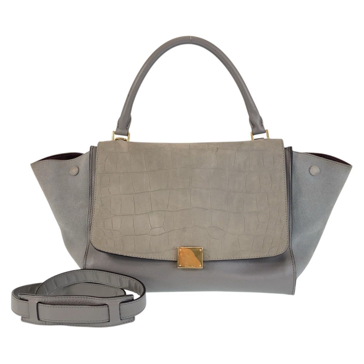 Celine Celine Embossed Leather Trapeze 2Way Bag Leather Shoulder Bag   in Grey, Women's