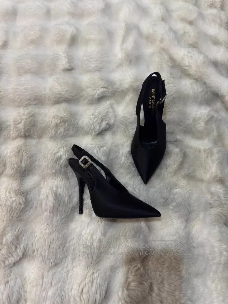 Saint Laurent Paris Saint Laurent Paris Black Crystal-Adorned Satin High-Heele Size US 5.5 / IT 35.5 - 1 Thumbnail