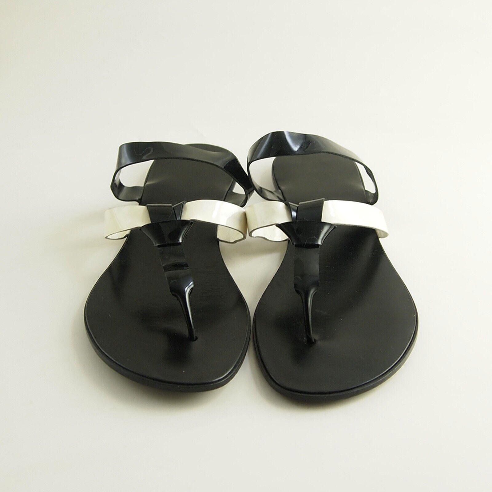 Designer Max Mara Weekend Thong Slides Black Ivory Leather US 8 EU 38 Size US 8 / IT 38 - 3 Thumbnail