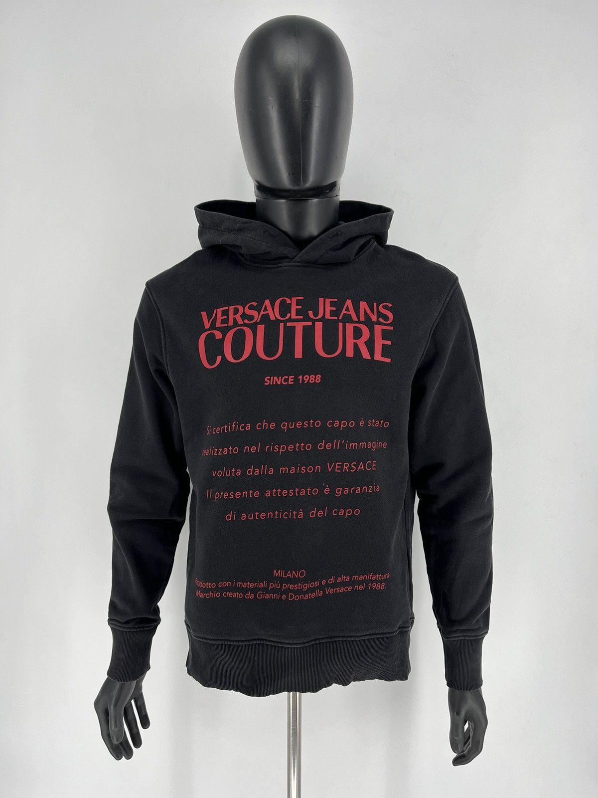 Versace Jeans Couture × Vintage Versace Jeans Couture Men's Black Red Logo Hooded Sweatshirt Size US S / EU 44-46 / 1 - 2 Thumbnail