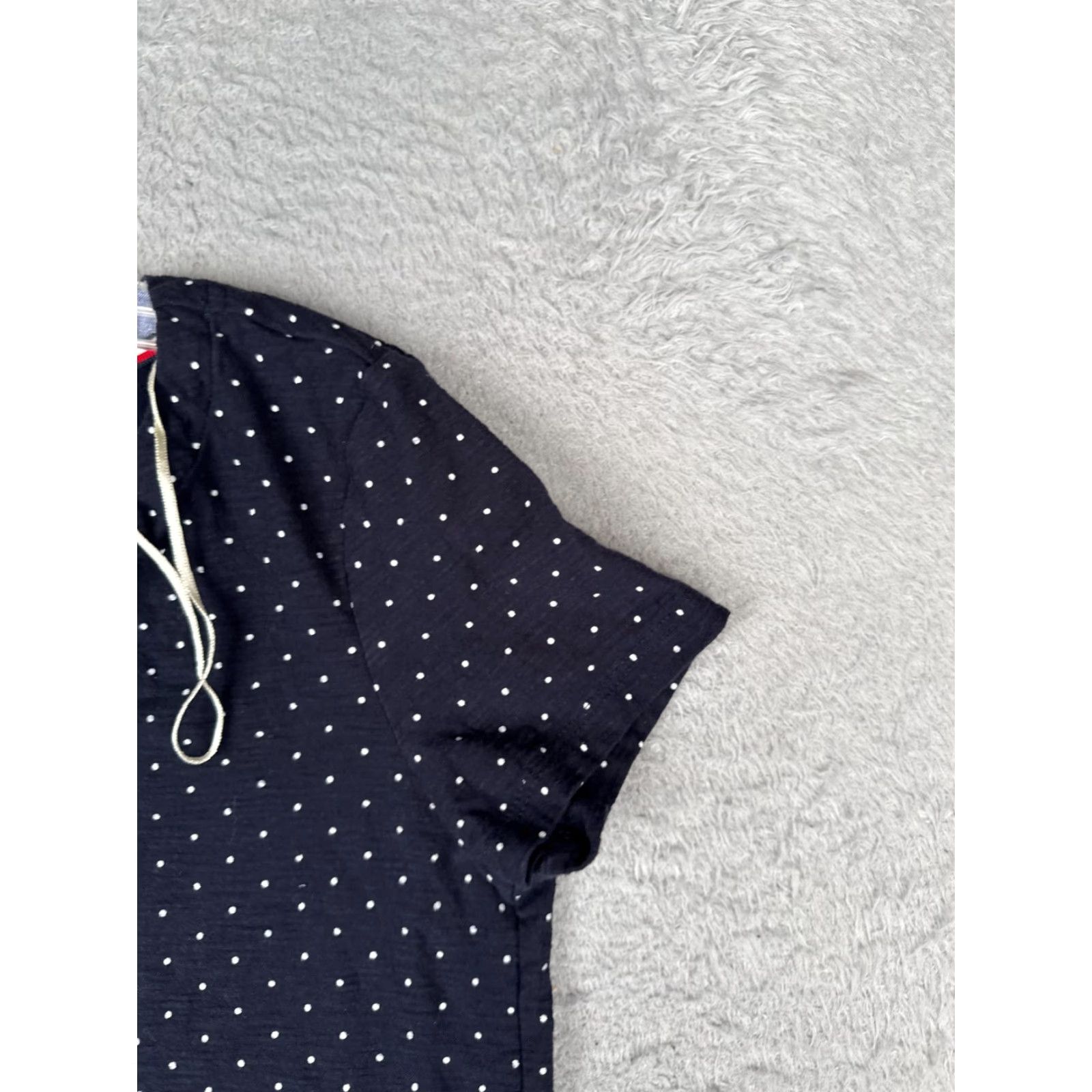 Tommy Hilfiger Tommy Hilfiger Shirt Women Small Blue Polka Dot V-Neck Lace Short Sleeve Cotton Size S / US 4 / IT 40 - 2 Thumbnail