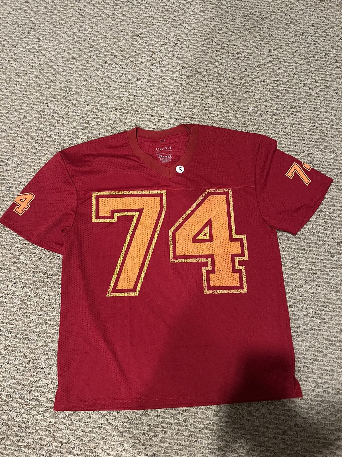 image of Vintage 74 Is War Football Jersey in Red, Men's (Size Small)