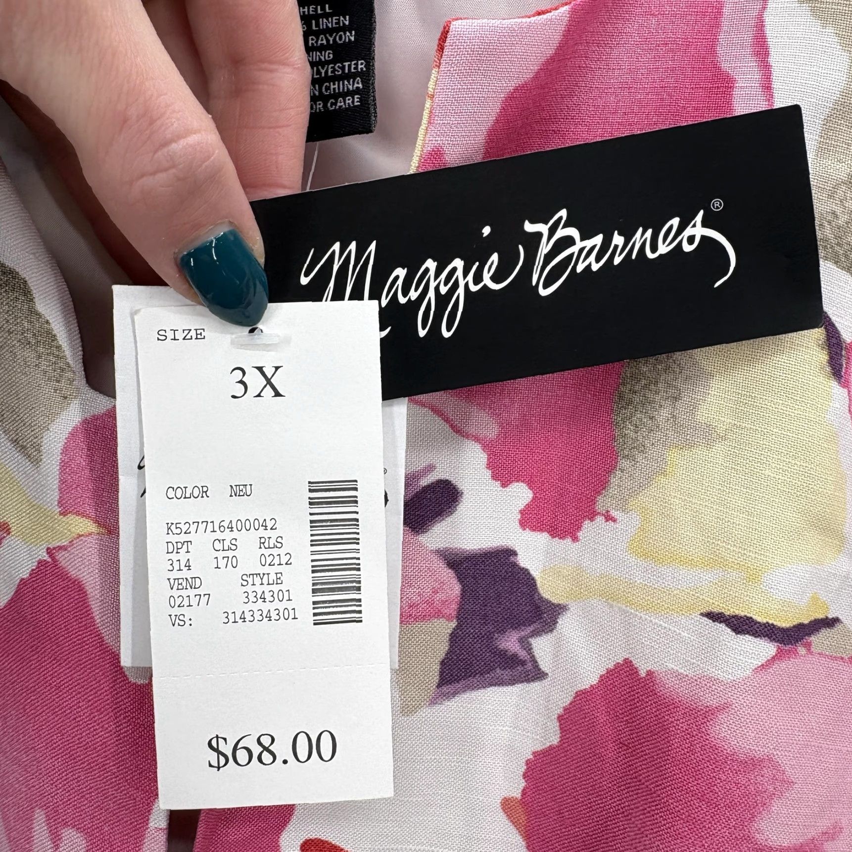 Vintage Maggie Barnes Jacket 3X Womens Multi Floral Linen Blend Open Front Collarless Size XXL / US 16-18 / IT 52-54 - 6 Thumbnail