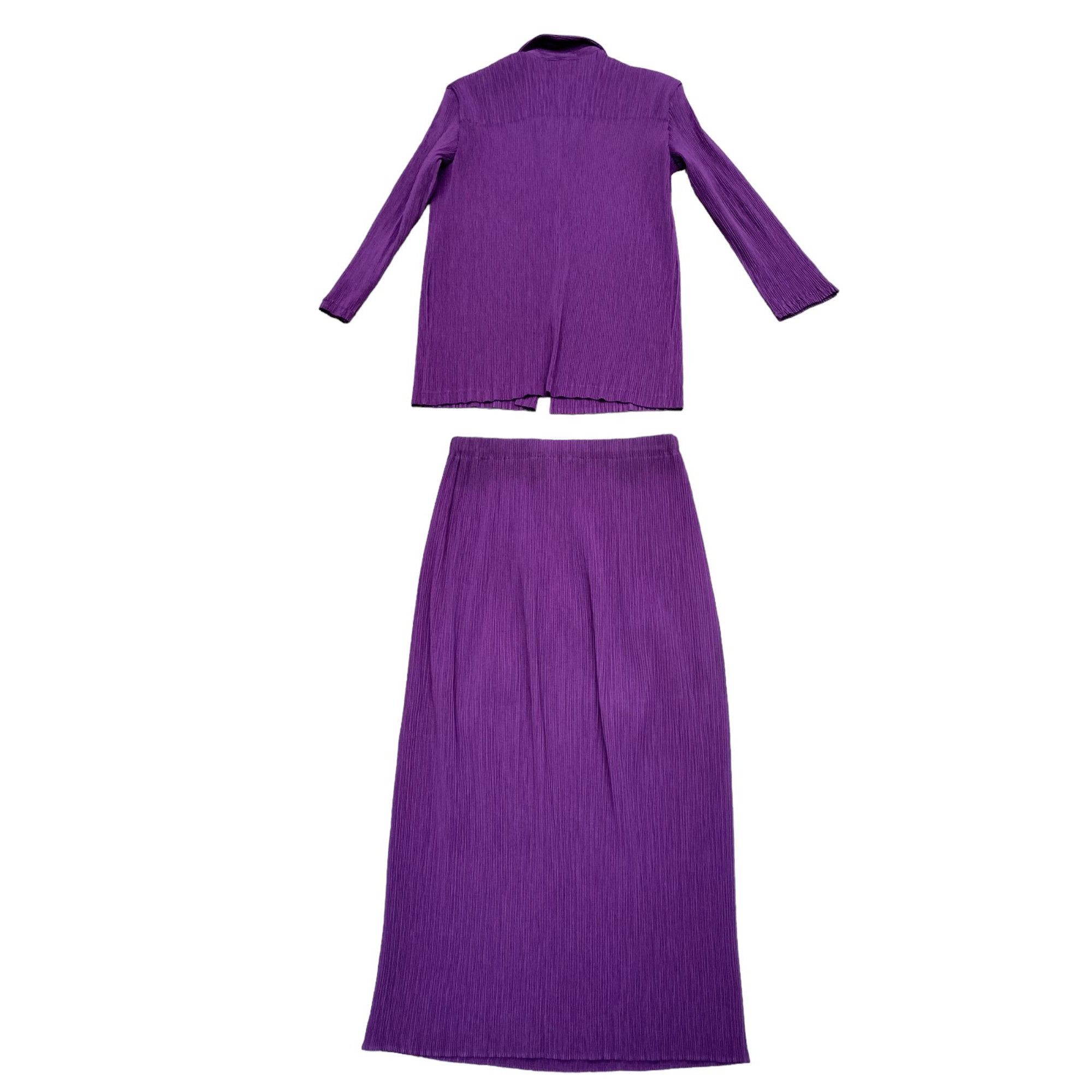 Issey Miyake Purple Pleats Set Shirt + Skirt Size L / US 10 / IT 46 - 4 Thumbnail