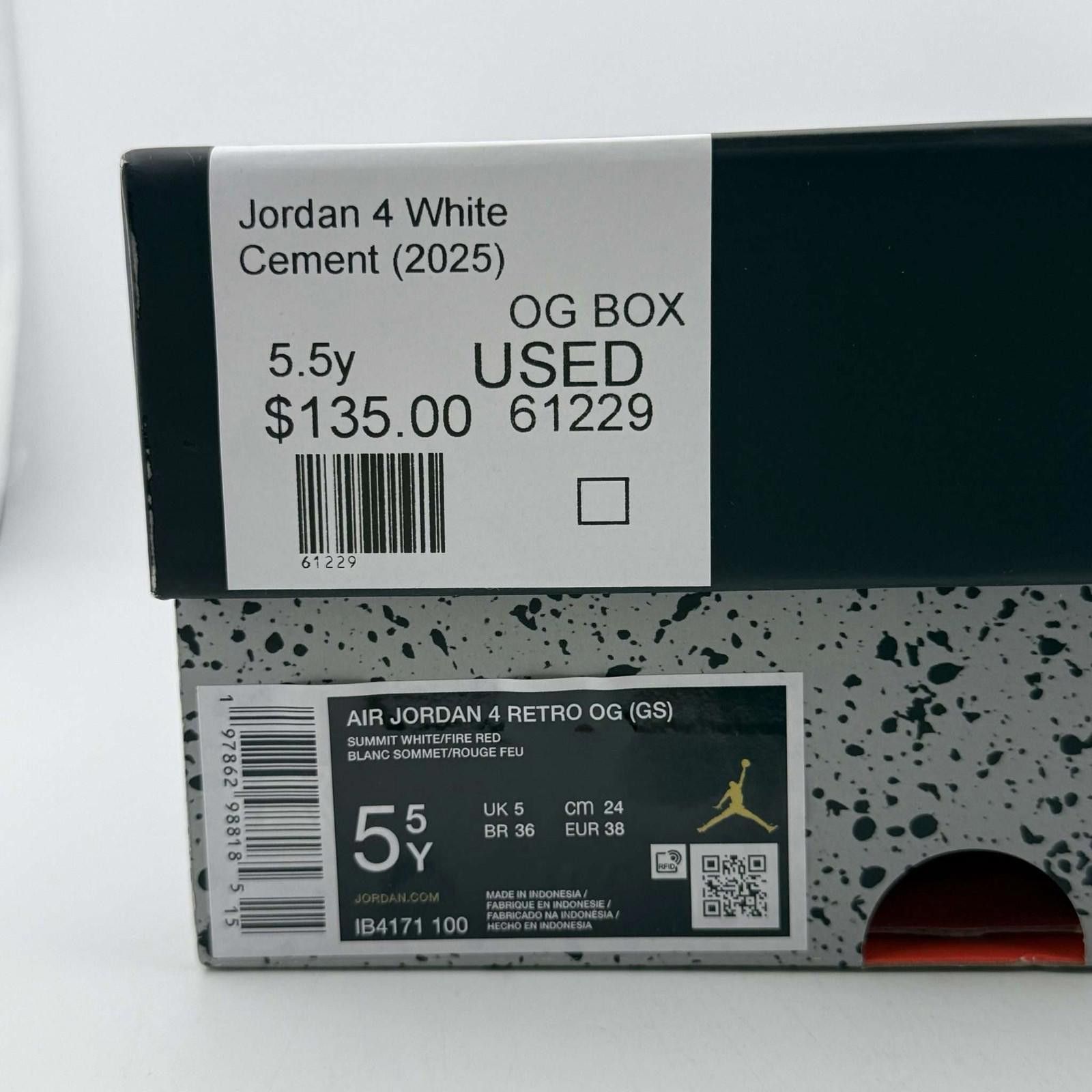 Jordan Brand Jordan 4 White Cement 5.5Y Used OG Box Size US 5.5 / EU 38 - 10 Thumbnail
