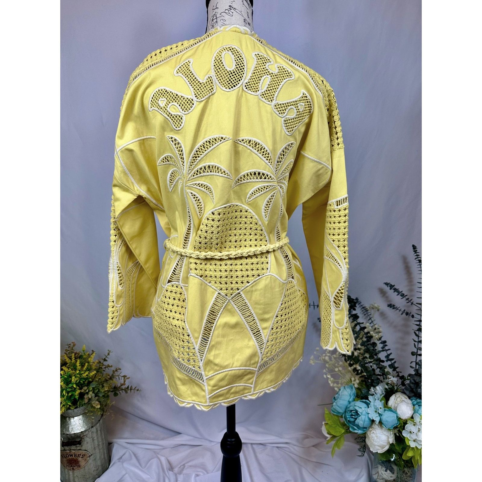 Maje Maje Crochet-Panel Cotton Jacket Belt Yellow size 40 (L) Size L / US 10 / IT 46 - 20 Thumbnail