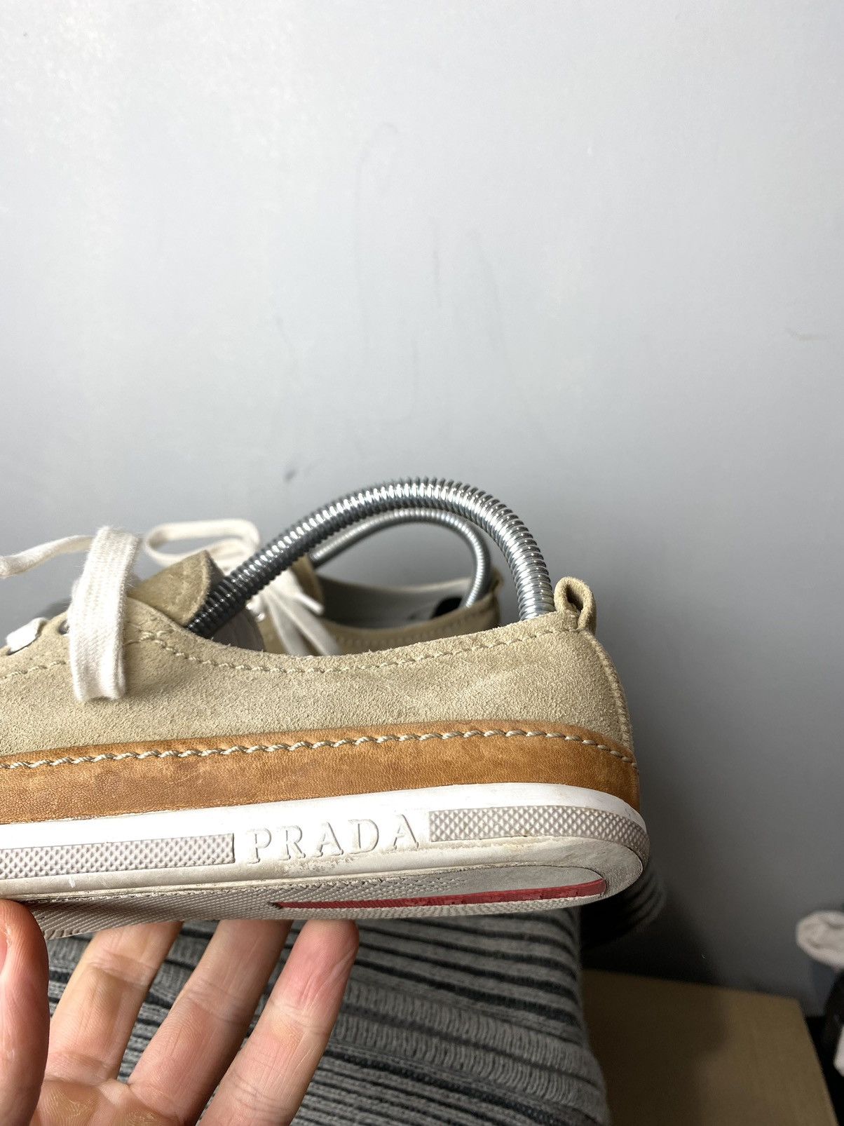 Prada Suede Prada Low Top Sneakers Red Tab Shoes Size US 6 / IT 36 - 3 Thumbnail