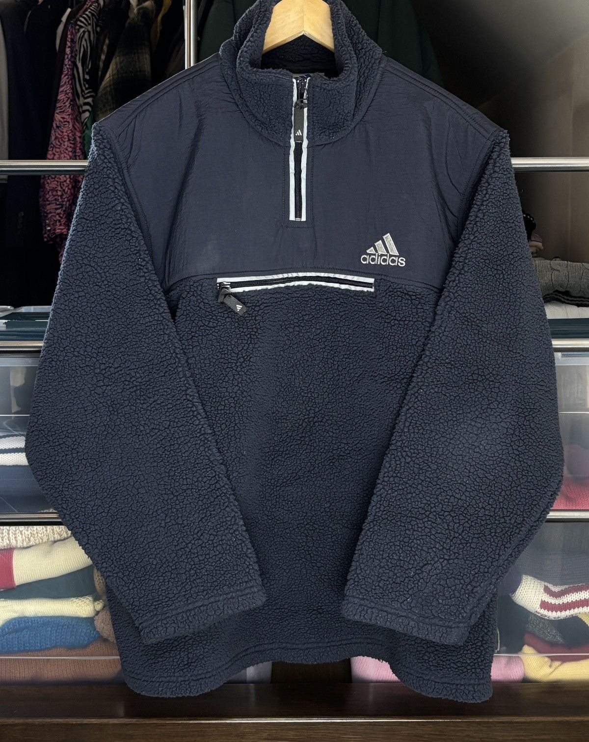 Adidas Adidas Fleece Half Zip Vintage Jacket Sherpa Fleece Size US M / EU 48-50 / 2 - 1 Thumbnail