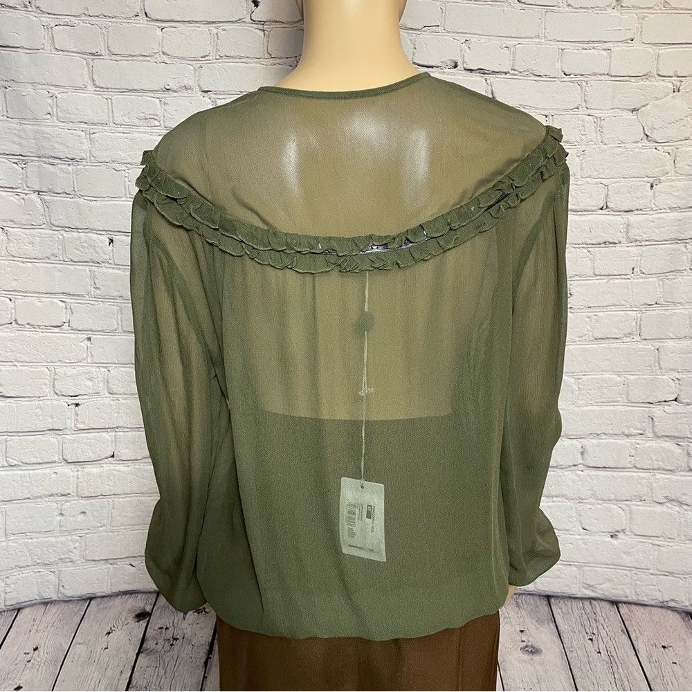 Patrizia Pepe NWT New $203 Patrizia Pepe Olive Sheer Blouse Top Size 6 Size M / US 6-8 / IT 42-44 - 5 Thumbnail