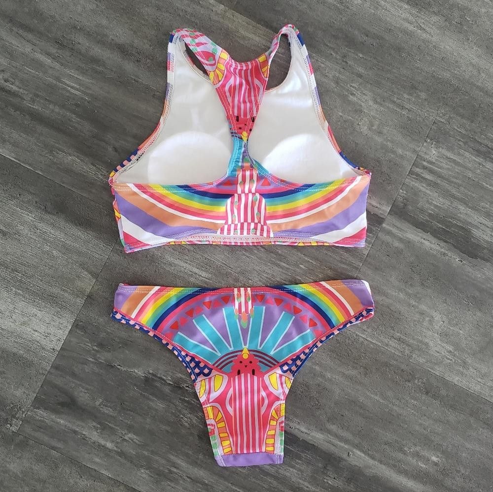 Designer Colorful Detailed High Neck Bikini Set Size ONE SIZE - 2 Thumbnail