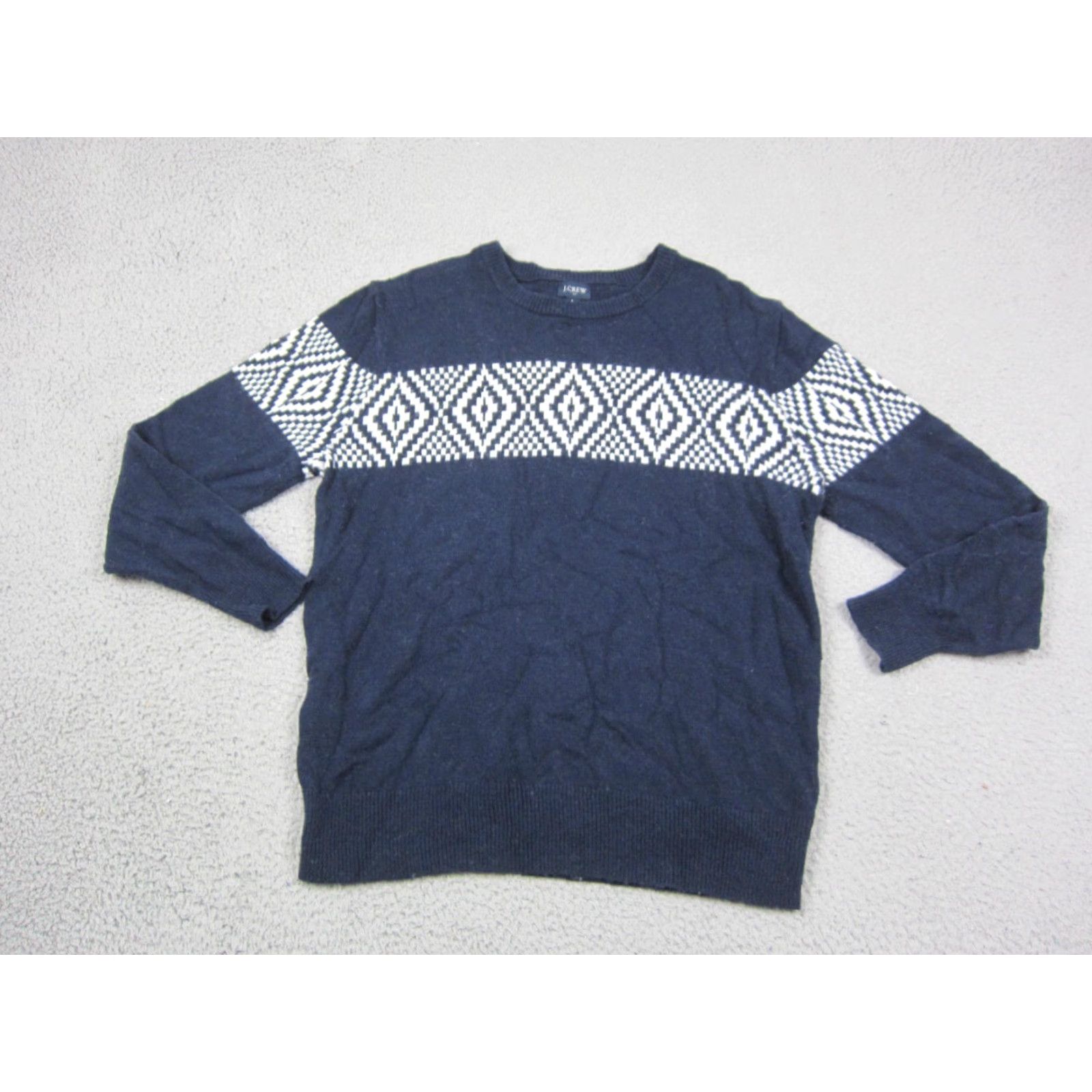 J.Crew J.CREW Sweater Mens Large Blue Fair Isle Crewneck Wool Poly Adult Knit Size US L / EU 52-54 / 3 - 2 Thumbnail
