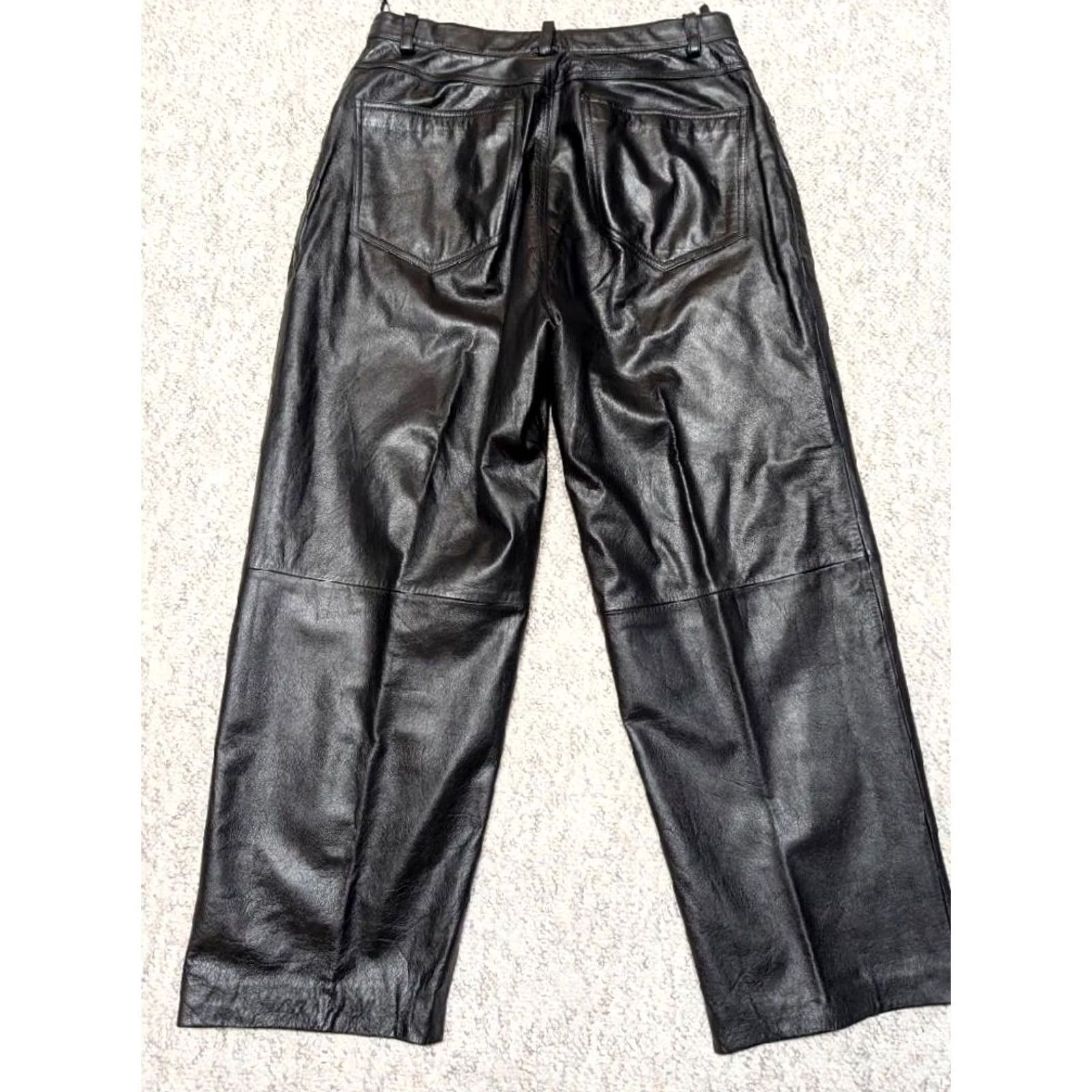 Vintage VINTAGE Wilsons Leather Jeans 36x32 Baggy Loose Wide-Leg Black Leather, Cowhide Men's Pants 1990s Y2K Vintage Motorcycle Style Size US 36 / EU 52 - 2 Thumbnail