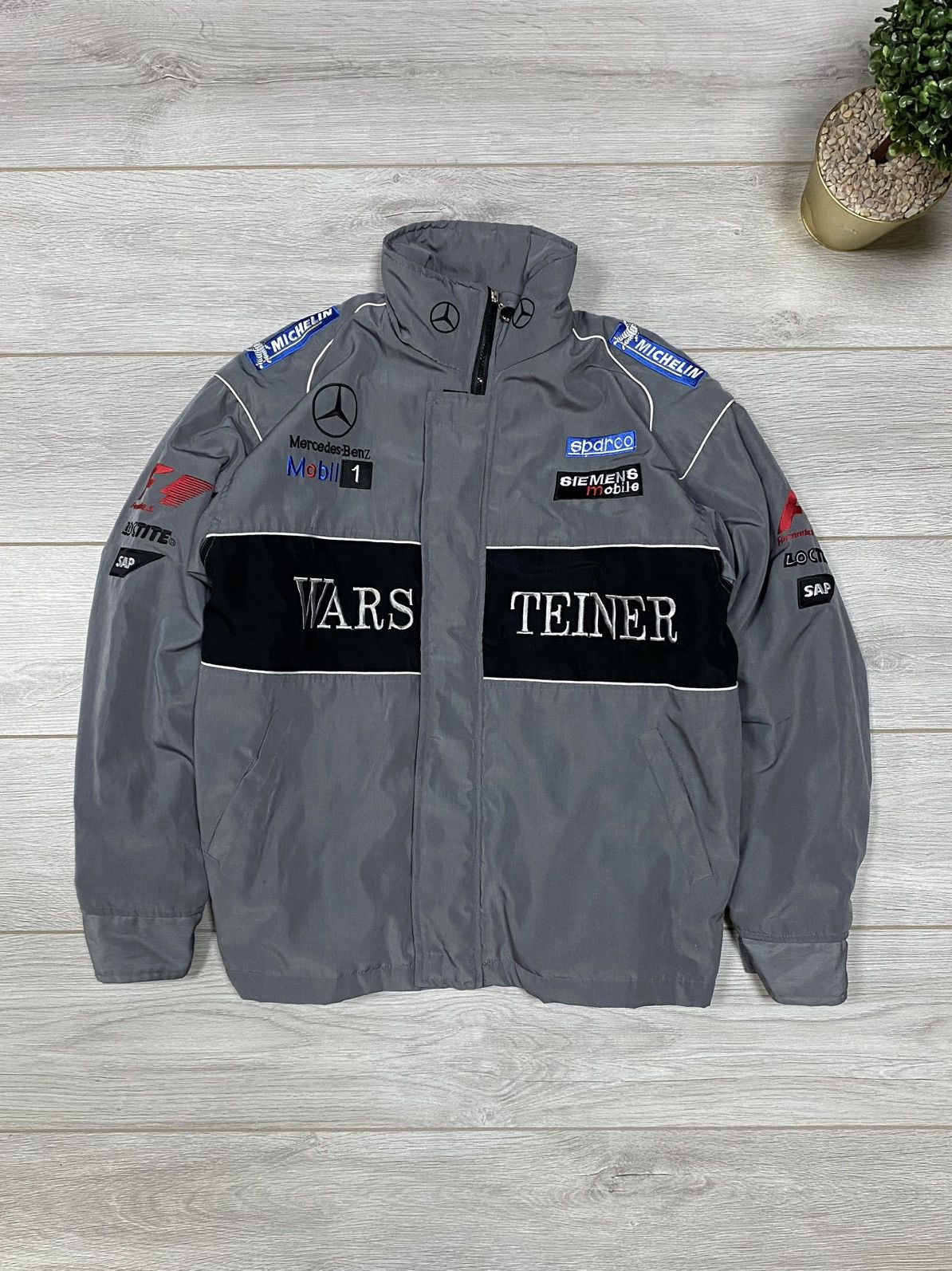 image of Mercedes Benz x Racing Warsteiner Mercedes Mclaren Vintage Grey Racing Jacket, Men's (Size Large)