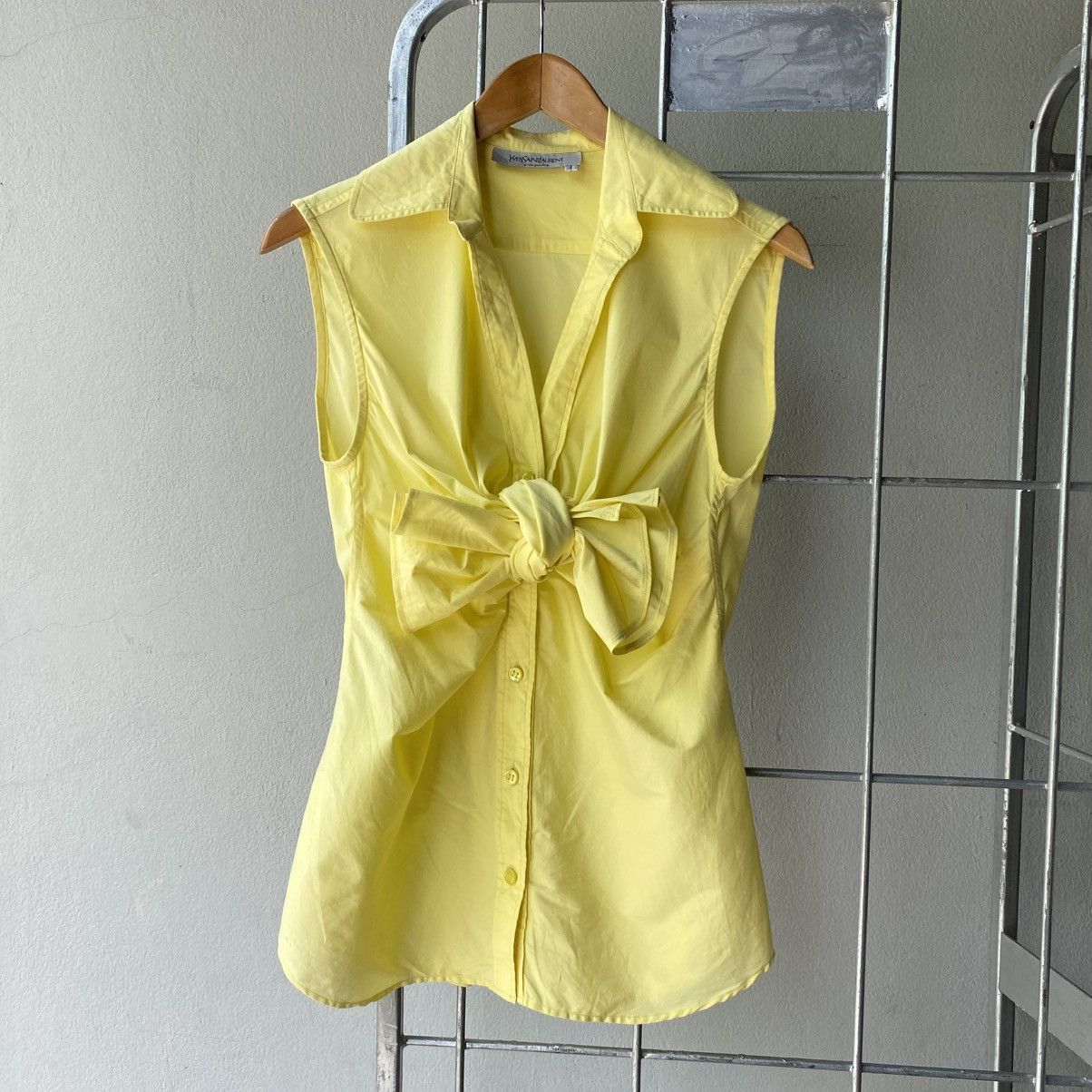 Yves Saint Laurent Yves Saint Laurent Yellow Sleeveless Tie-Front Blouse Size S / US 4 / IT 40 - 3 Thumbnail