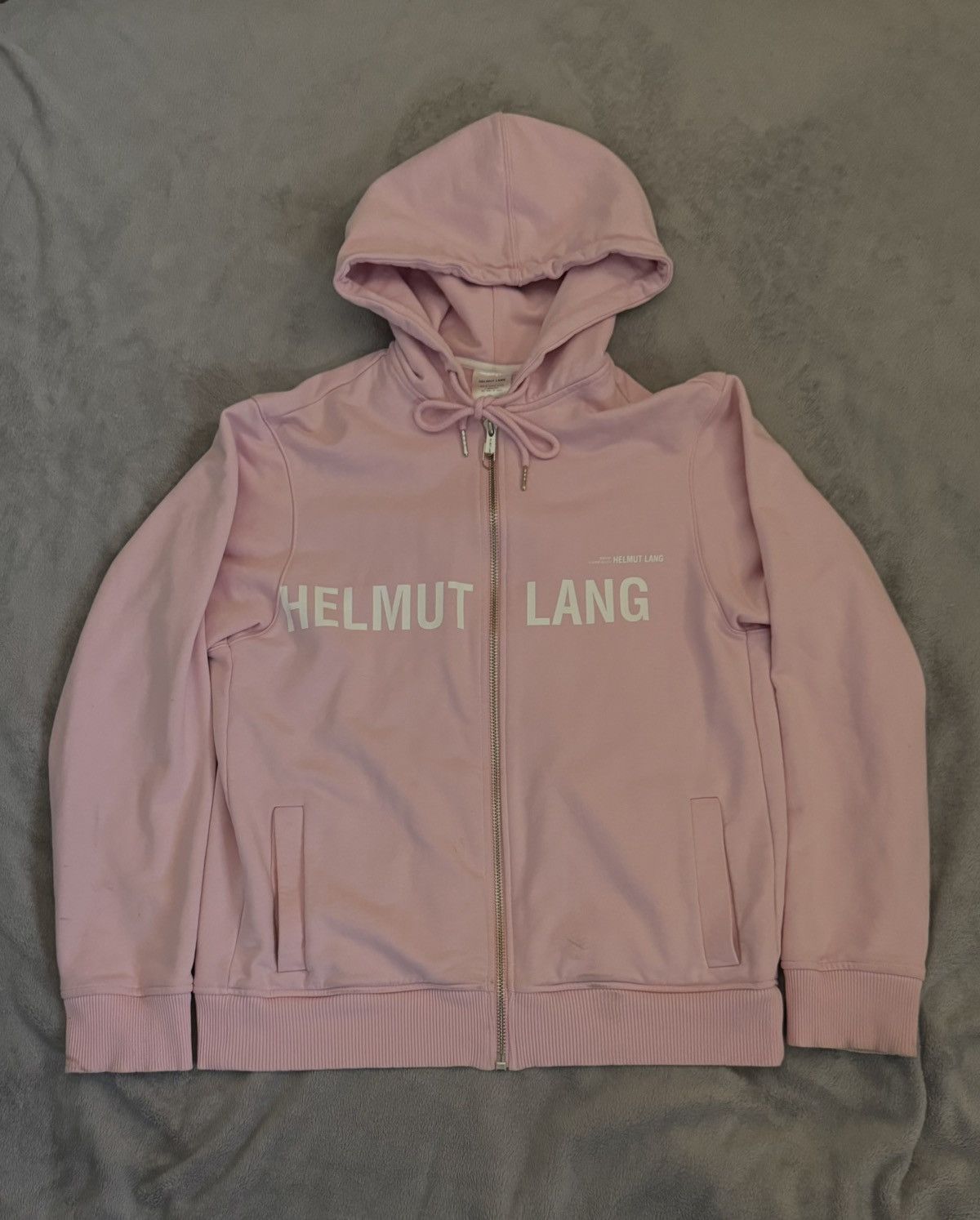 h*様 Helmut Lang Body UPSD DWN JKT Helmut Lang Helmut Lang Logo Zip Up Hoodie Pink M/L | Grailed