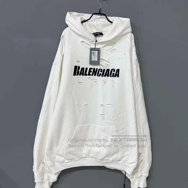 Balenciaga Balenciaga Double B Buckle Letter Logo Destroyed Hoodie Size US L / EU 52-54 / 3 - 1 Thumbnail