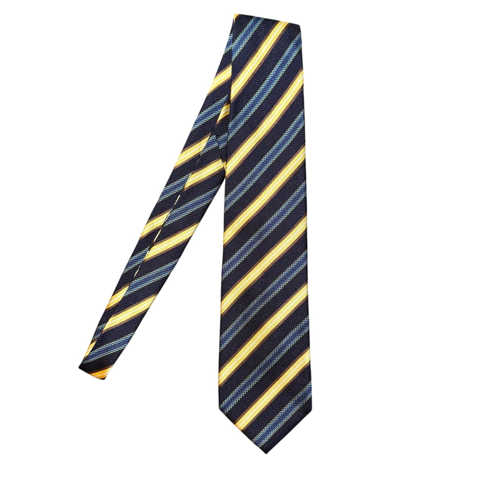 Other Massimo Bizzocchi Silk Tie Necktie Stripes Striped Blue Gold Size ONE SIZE - 1 Thumbnail