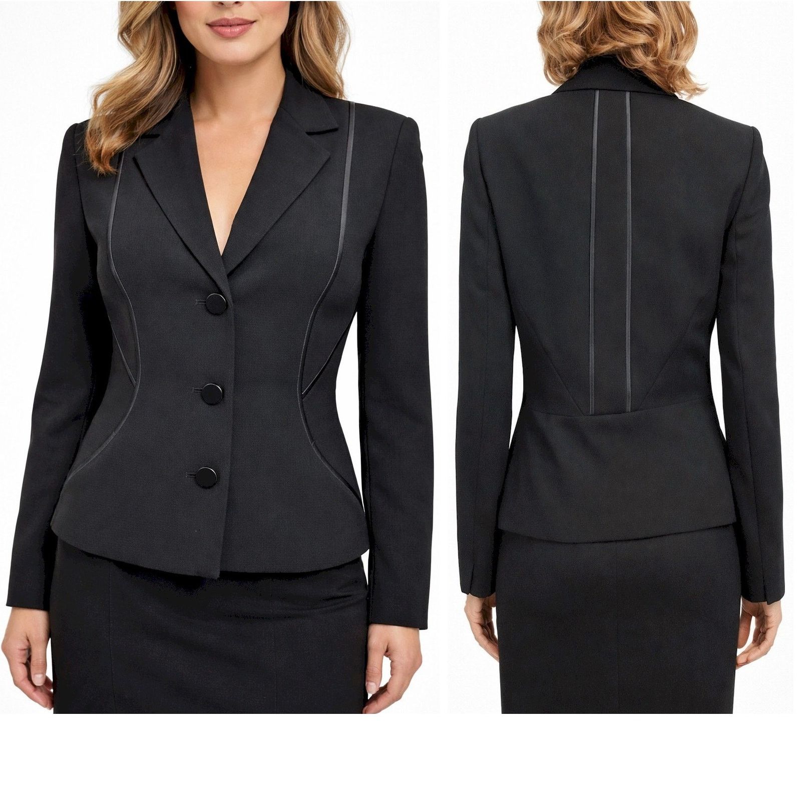 Calvin Klein NWT Calvin Klein Blazer Jacket Black Piping 3 Button Size S / US 4 / IT 40 - 1 Thumbnail