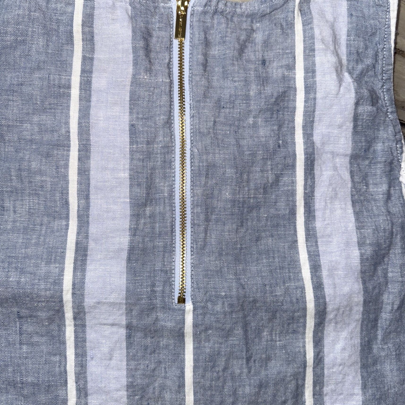 Ellen Tracy Ellen Tracy Women's Linen Striped Sleeveless Shirt Zip Back Blue White Tank M Relaxed Casual Beach Bohemian Womens Size M / US 6-8 / IT 42-44 - 5 Thumbnail